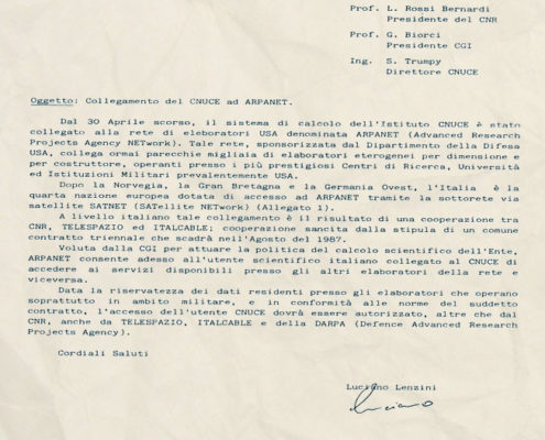 lettera collegamento Italia ad ARPANET
