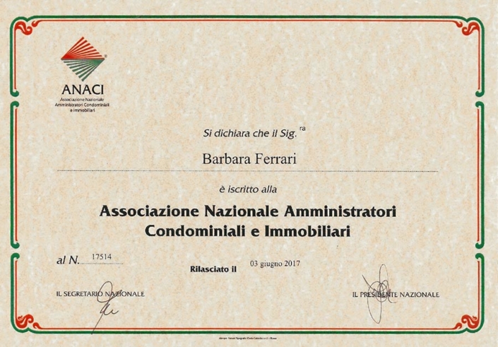 Iscrizione ANACI Barbara Ferrari